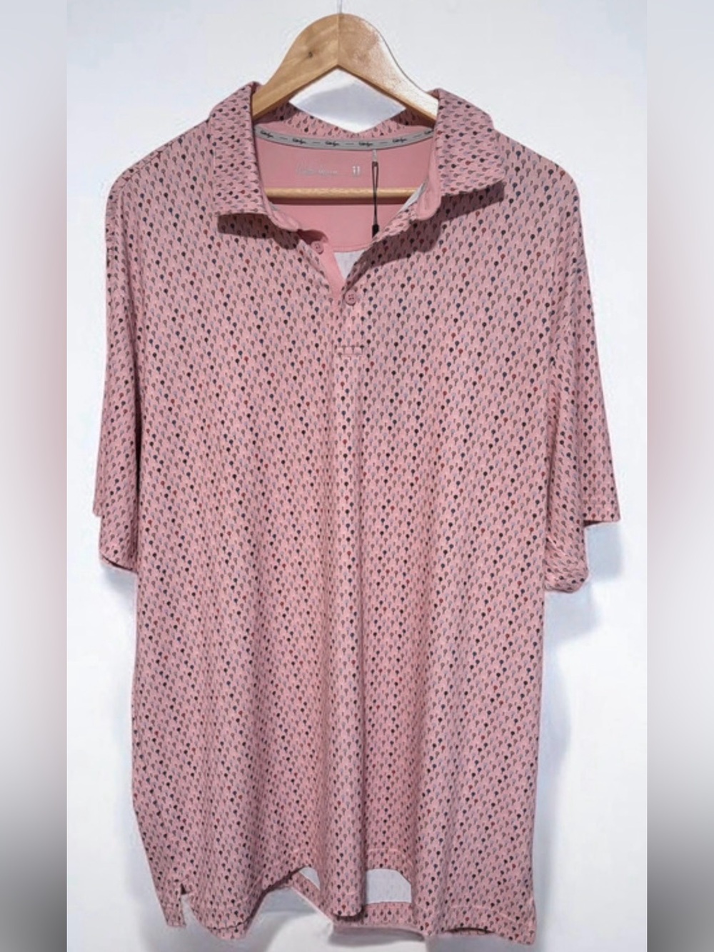 Walter Hagen Golf Ball AOP Polo Shirt Mens XL Performance Pink Stretch UPF 50+